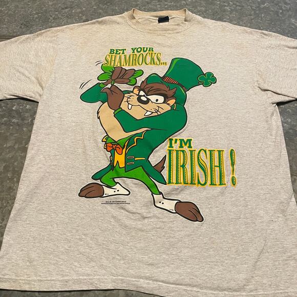 Vintage 90s Taz Tasmanian Devil Bet Your Shamrocks I'm Irish Shirt XL Leprechaun - Picture 1 of 16